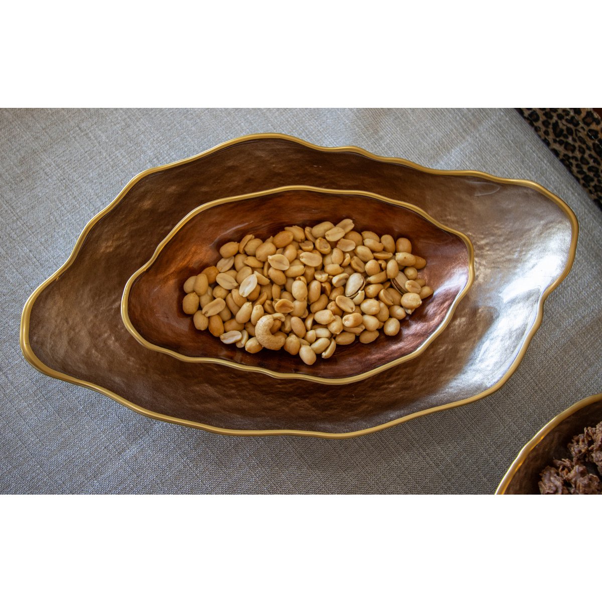 Large brown glass oval dish for appetizers desserts and snacks