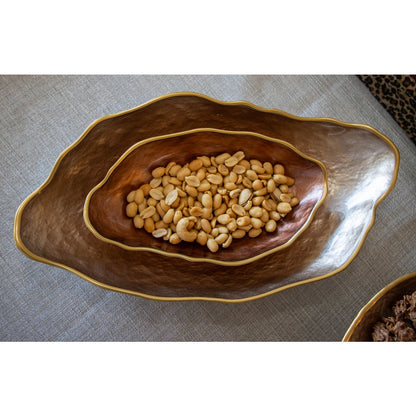 Stylish brown glass oval dish used for refined food presentation