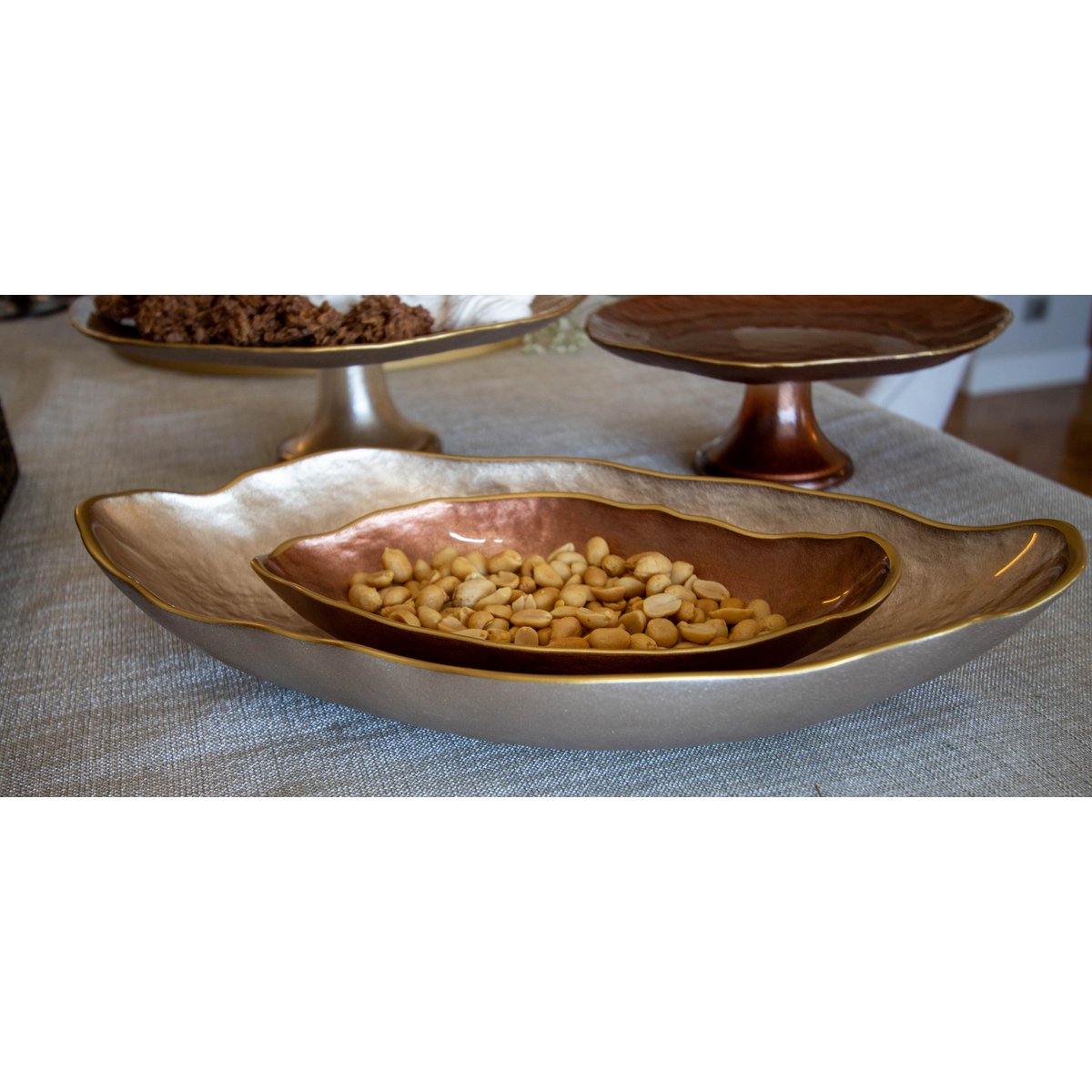 Modern dining table brown glass oval serving dish presentation