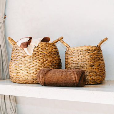 CITRA water hyacinth basket, handmade woven hamper for everyday laundry