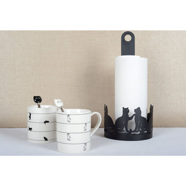 Black cat design paper towel holder made of durable metal for kitchen use