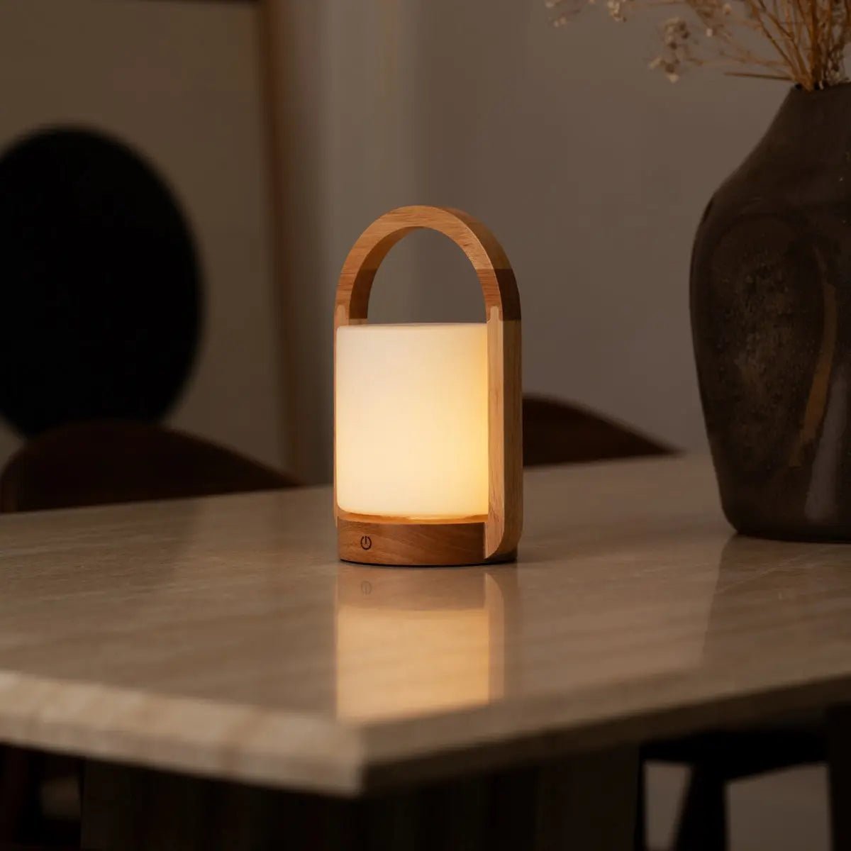 George Light Brown wooden lamp creating cozy dining table lighting
