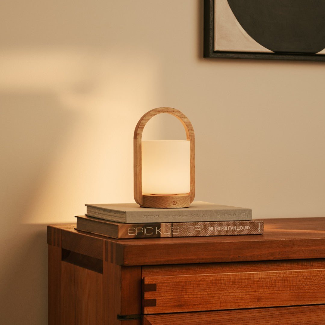 George Light Brown wooden lamp casting soft ambient warm light
