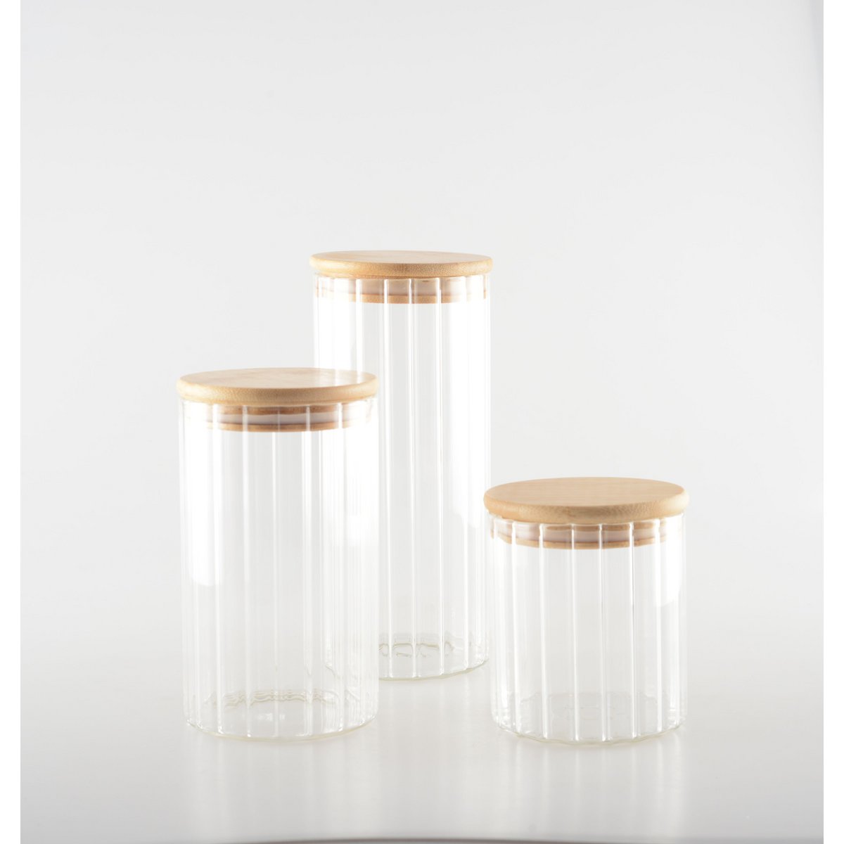 Elegant glass jar with natural wood cover for stylish storage
