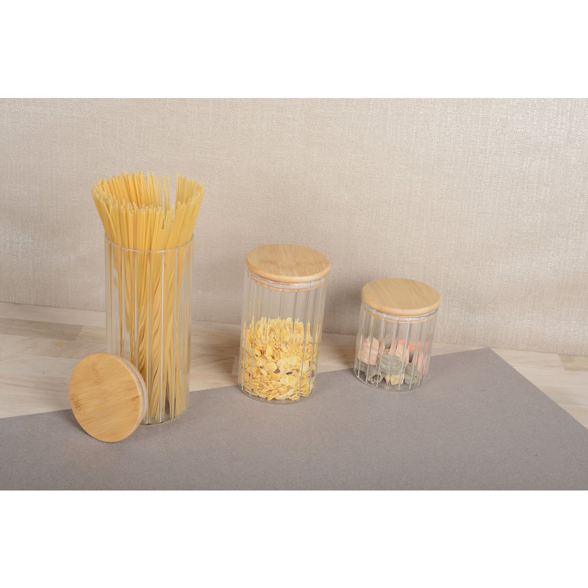 Glass storage container with wooden lid ideal for dry food storage