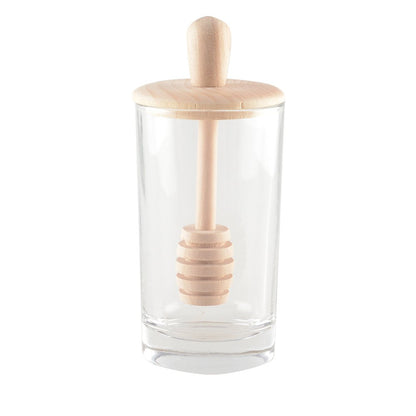 Transparent glass and wood honey pot for stylish kitchen use