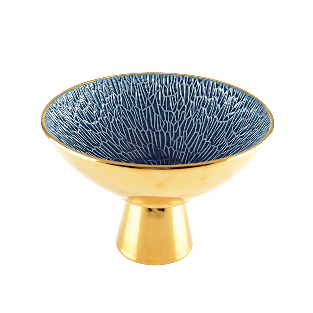 Gold and blue ceramic fruit bowl the cozy vibe