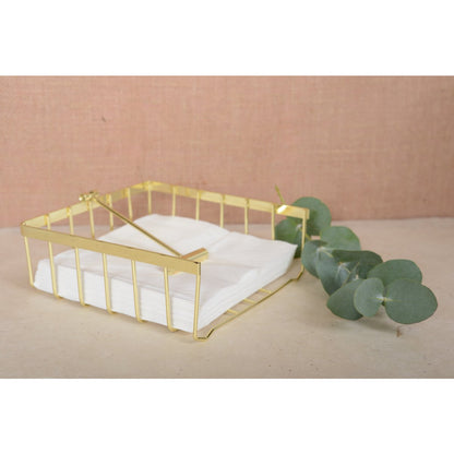 Minimalist golden square towel holder ideal for sophisticated tables