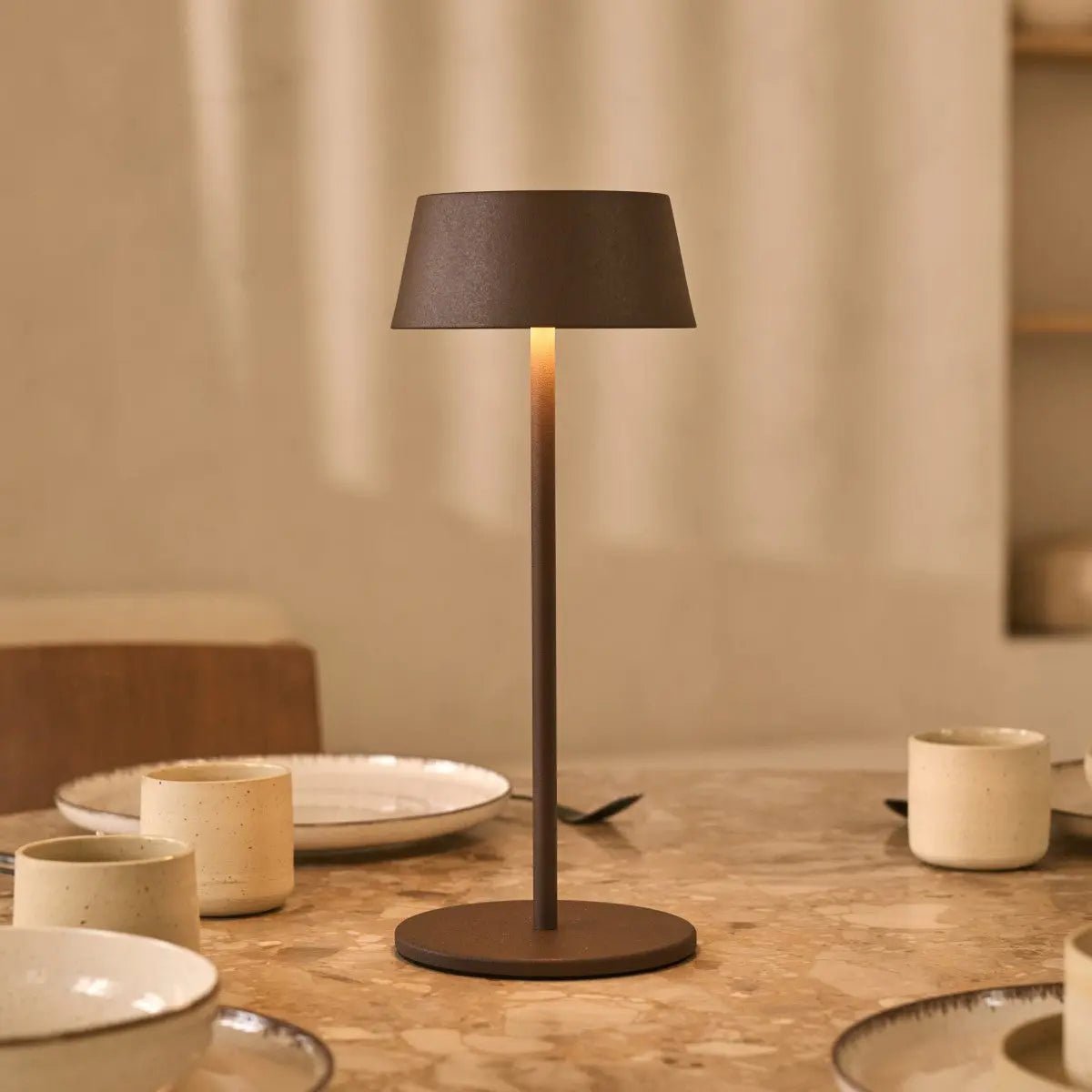 Stylish Hugo Mocha Brown table lamp creating warm dining ambiance