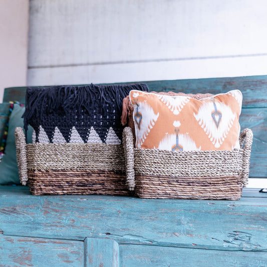 Kapauku basket seagrass banana fibre basket with cushions for living room storage