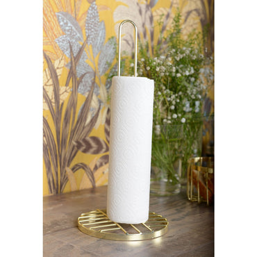 Durable gold metal paper towel holder perfect for dining or kitchen