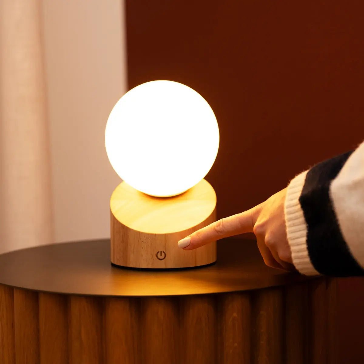 Morris Light Brown Lamp creating ambient mood lighting for relaxation