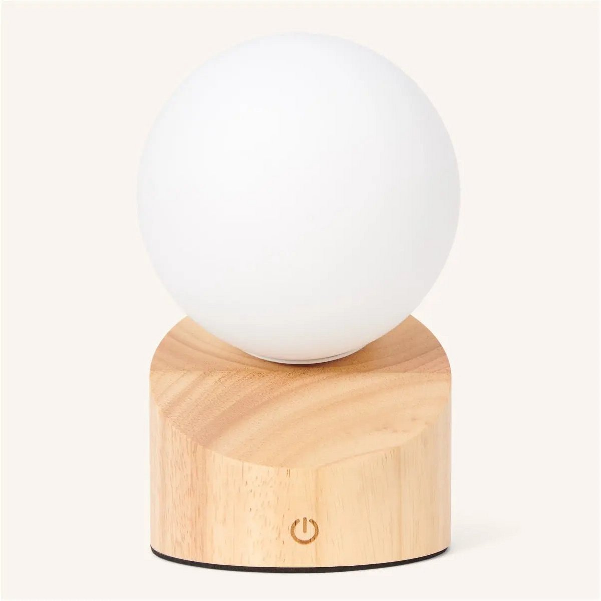 Morris Light Brown Lamp featuring elegant wooden design and glass sphere