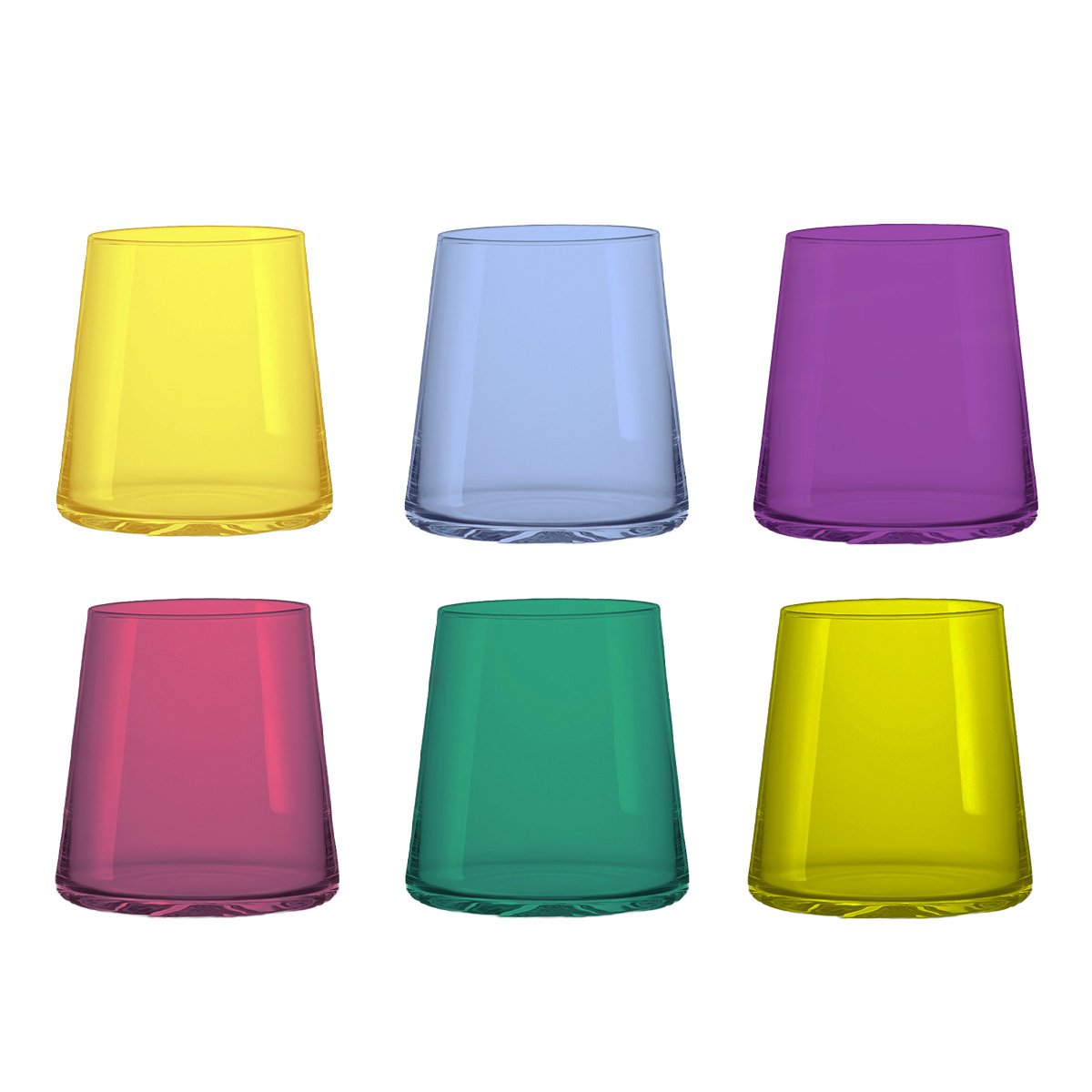 Multicolor water glasses set suitable for everyday dining use