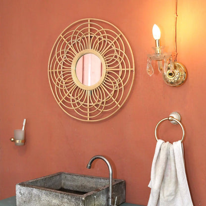 PUTUK Round Rattan Mirror rattan basket natural handmade wall decor