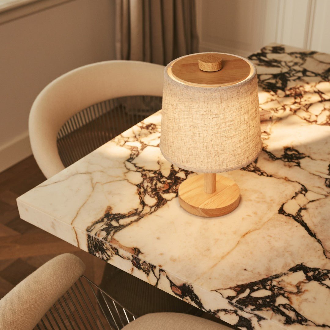 Rover Light Brown cordless lamps creating soft ambient lighting display