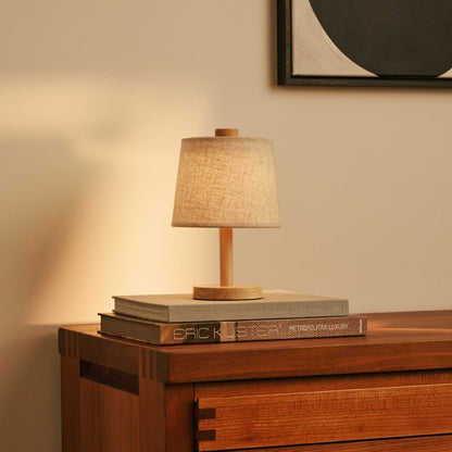 Rover Light Brown rechargeable lamp sitting on modern nightstand