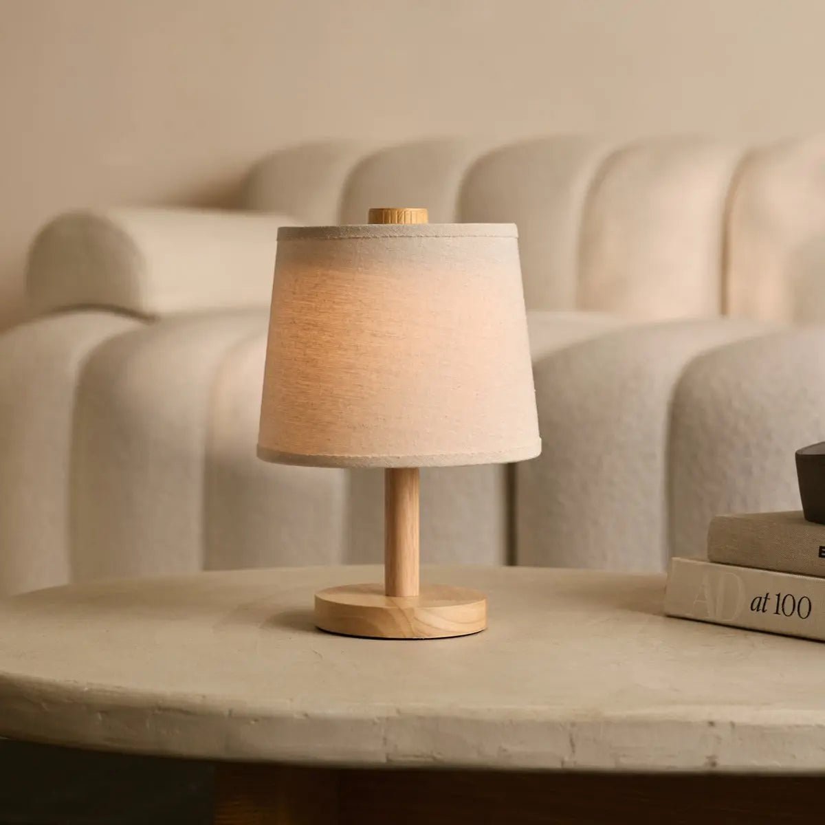 Rover Light Brown wooden lamp adding warmth to living room decor