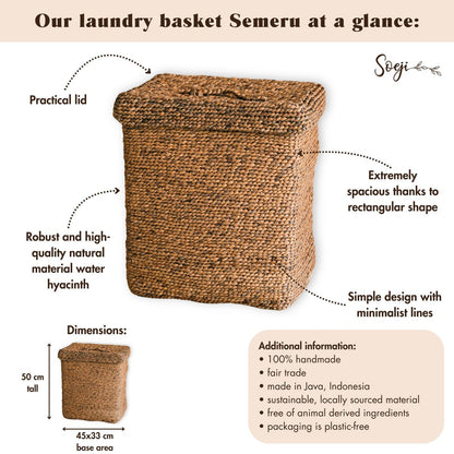 SEMERU water hyacinth basket, handmade storage with lid for home use