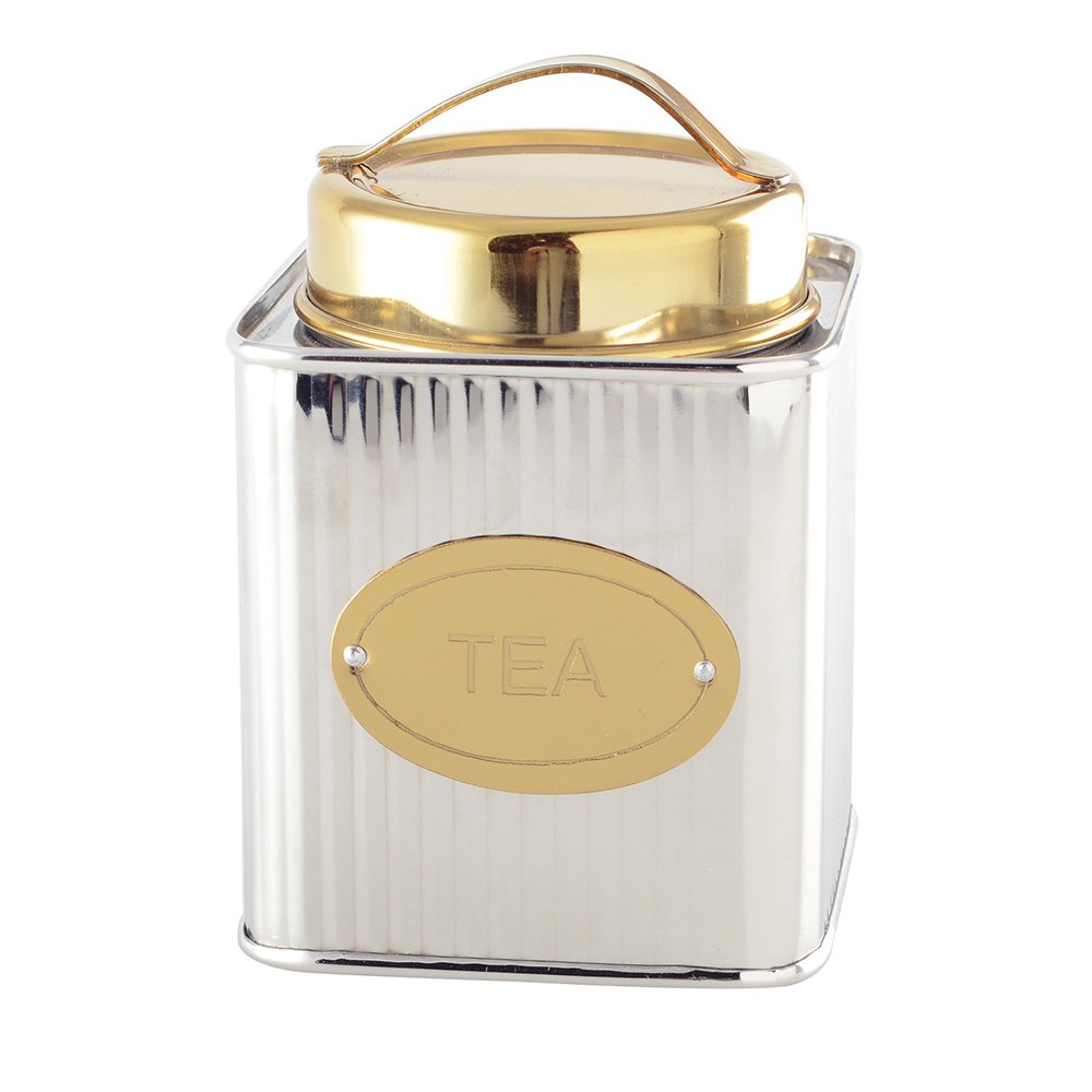 Elegant silver and gold tea box for airtight tea storage