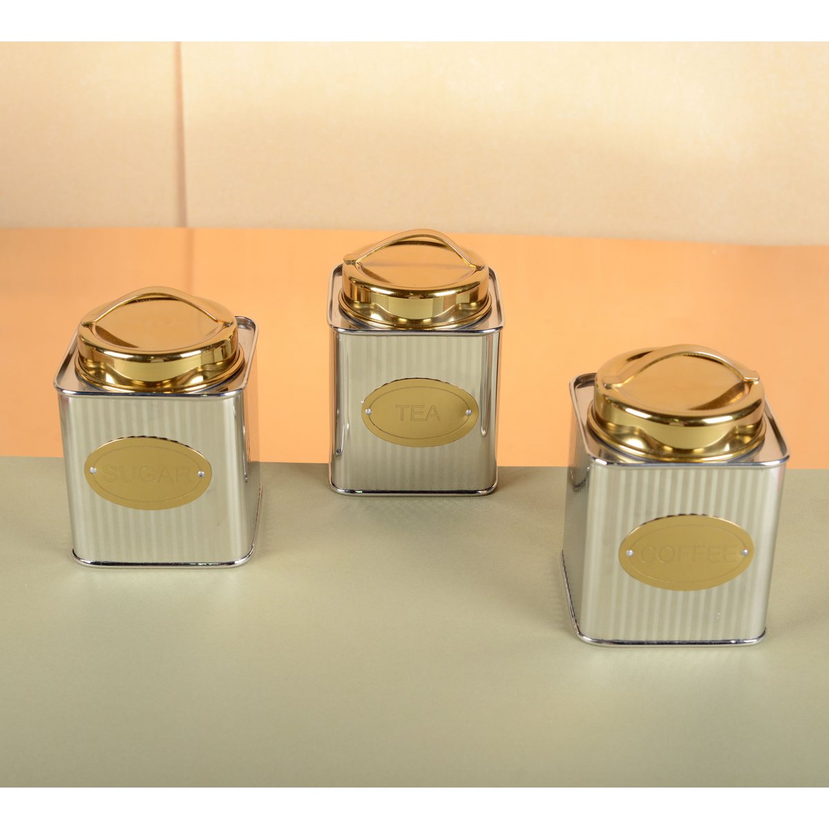 Decorative tea box with gold lid for kitchen organization