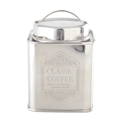 Elegant silver coffee box with airtight stainless steel design for freshness