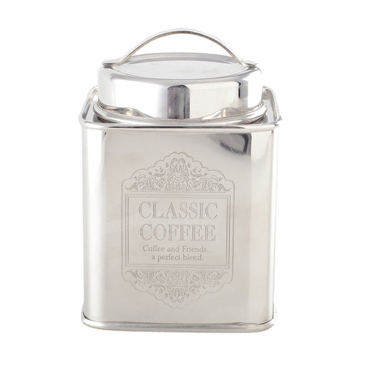 Elegant silver coffee box with airtight stainless steel design for freshness