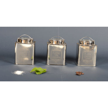 Stylish silver stainless steel coffee box ideal for kitchen organization