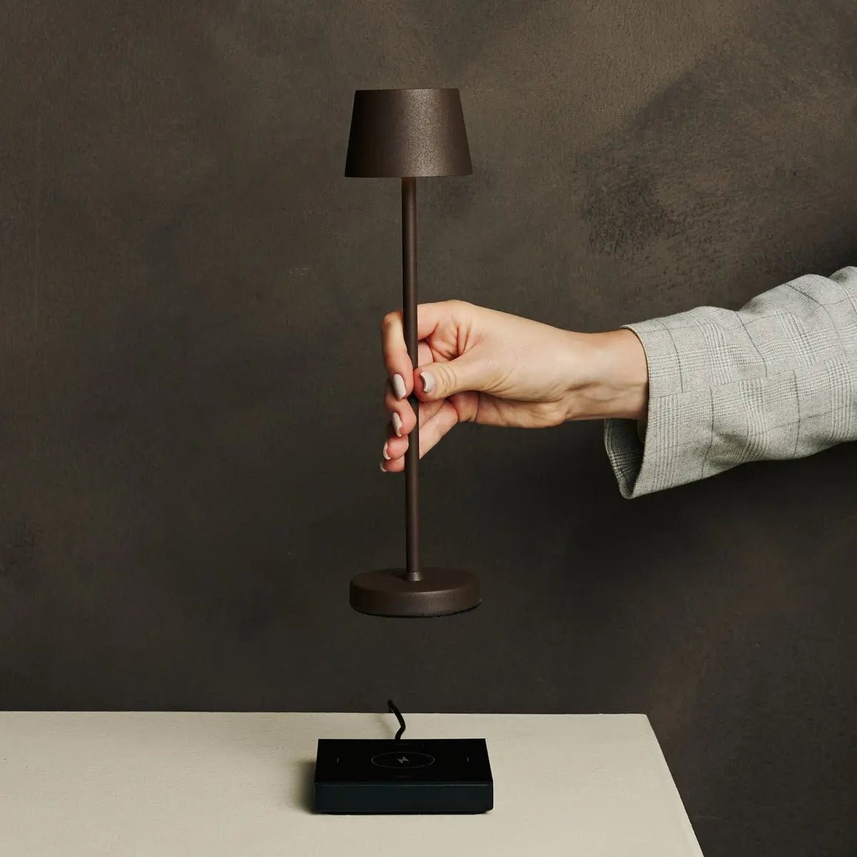 Vondel Mocha Brown portable lamp perfect with elegant modern charger