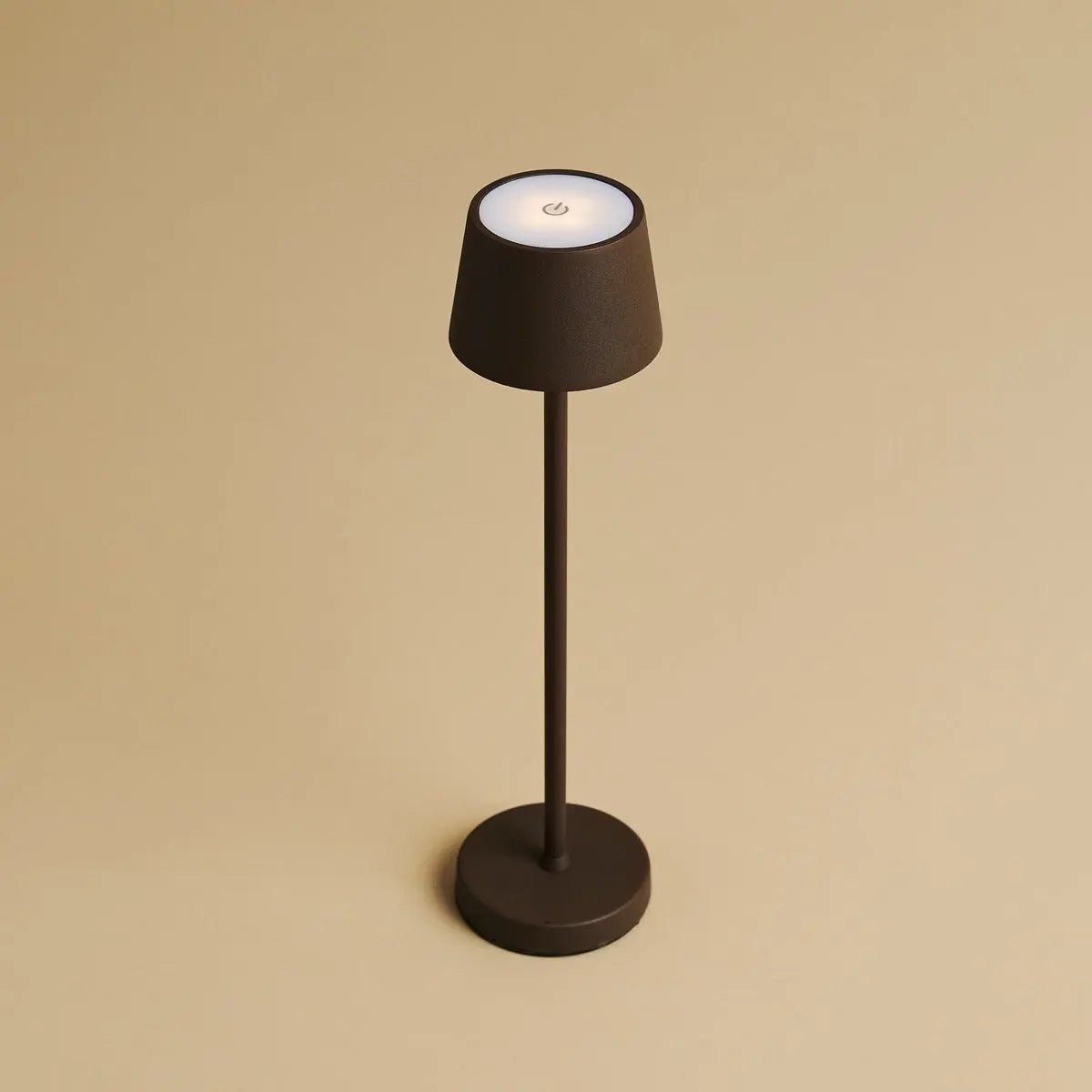 Close up of Vondel Mocha Brown rechargeable lamp showing smooth finish