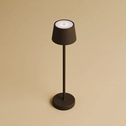 Close up of Vondel Mocha Brown rechargeable lamp showing smooth finish