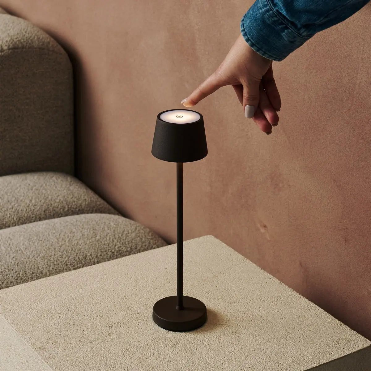 Vondel Mocha Brown touch control lamp for easy light adjustment