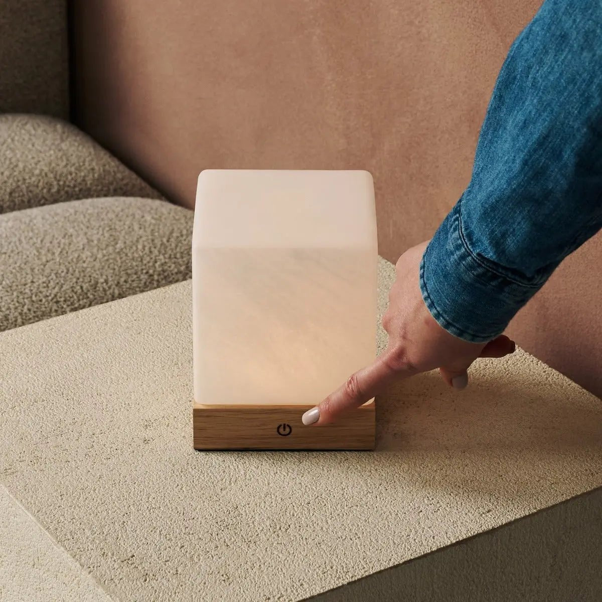 Yce Light Brown wooden lamp featuring easy touch control for brightness