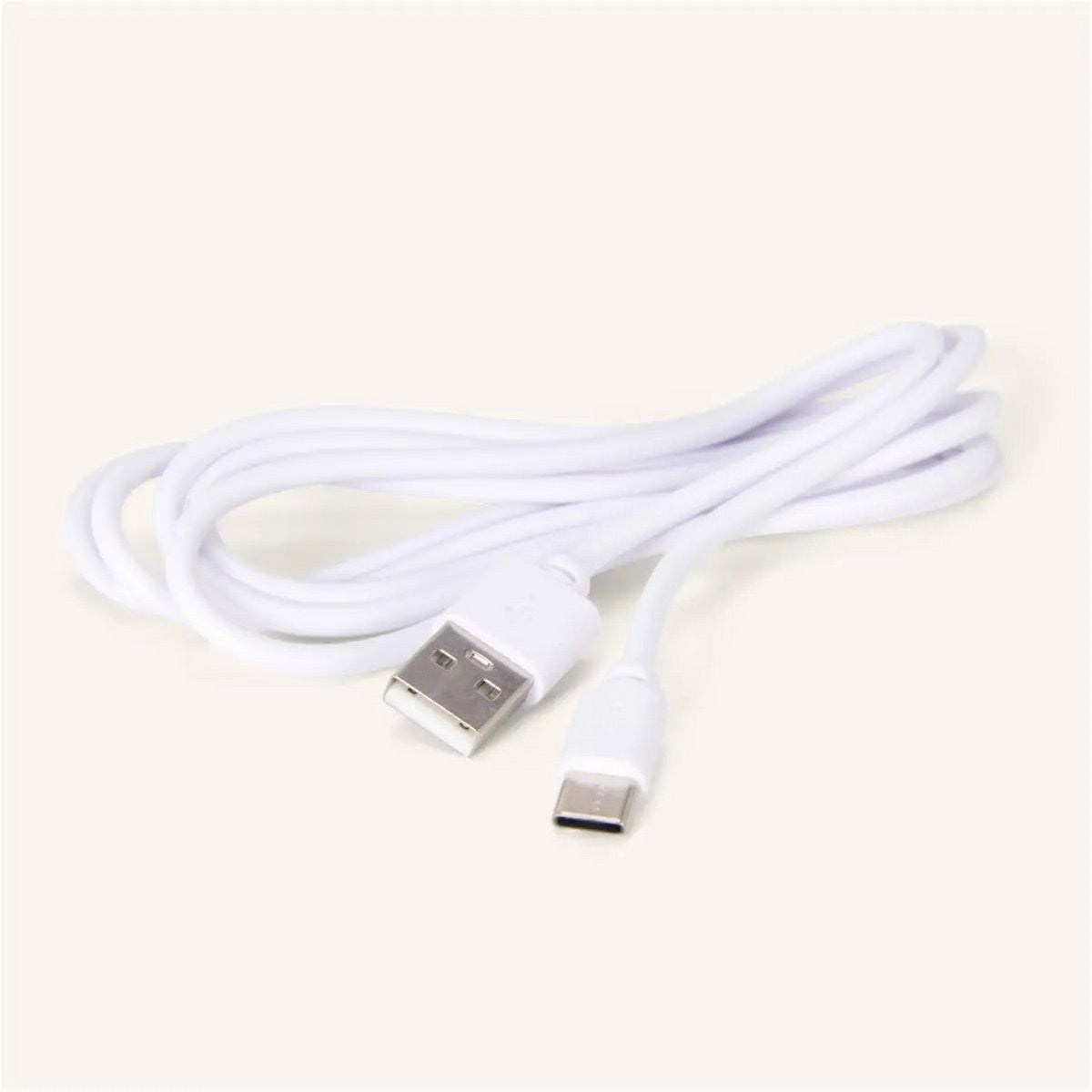 Zoë Light Brown lamp displayed with included USB charging cable