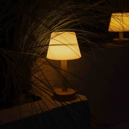 Zoë Light Brown rechargeable lamp on small wooden table corner
