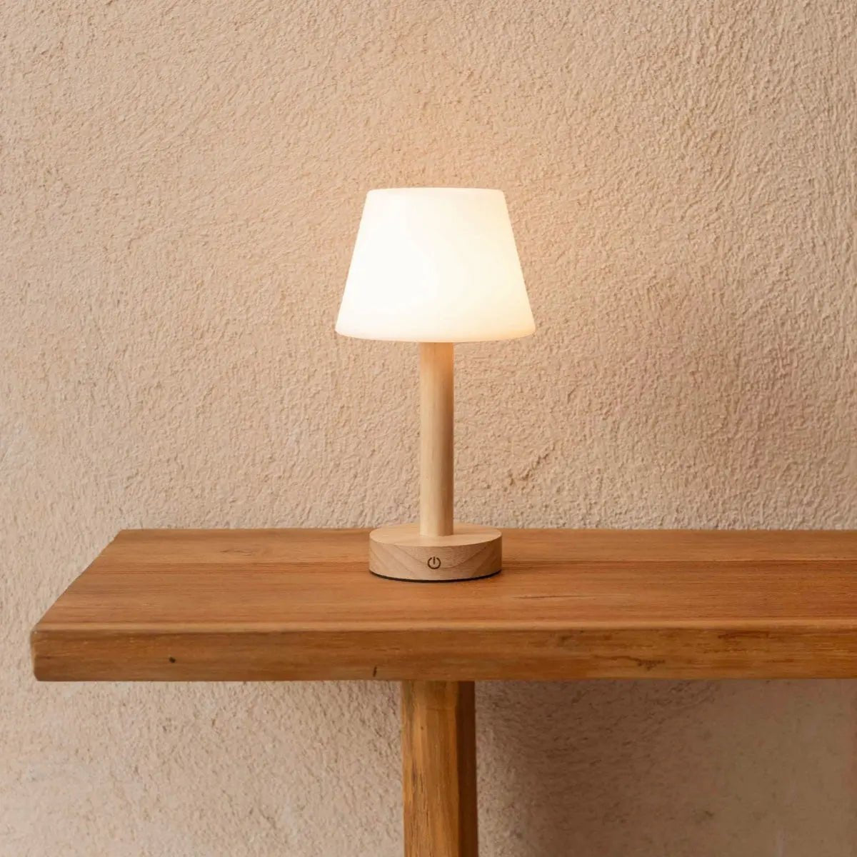 Zoë Light Brown wooden rechargeable lamp adding warmth to cozy interior