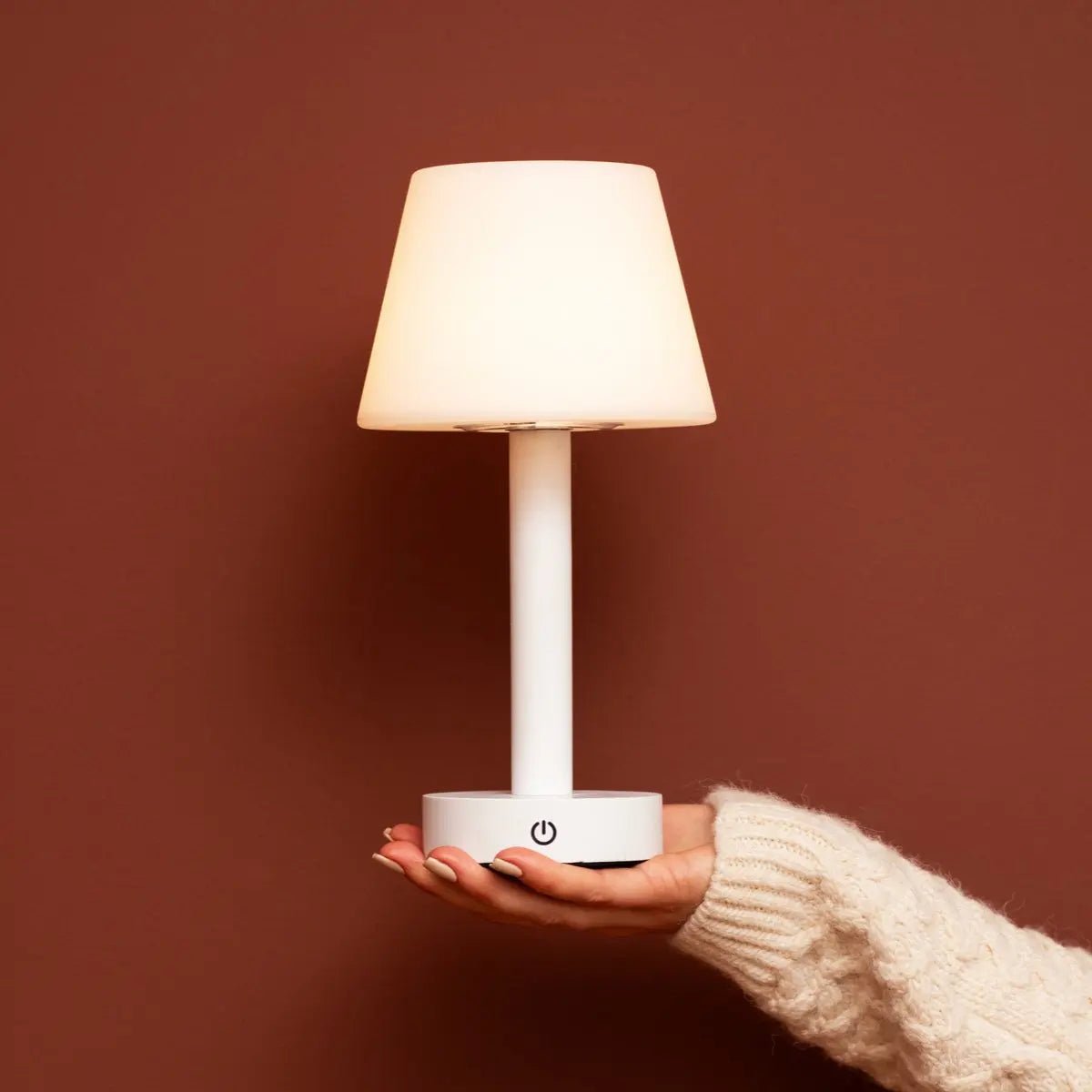 Zoë White wooden lamp placed beautifully in modern table setup