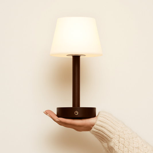 Zoe Dark Brown Wooden Lamp cordless bedside lighting for cozy nights