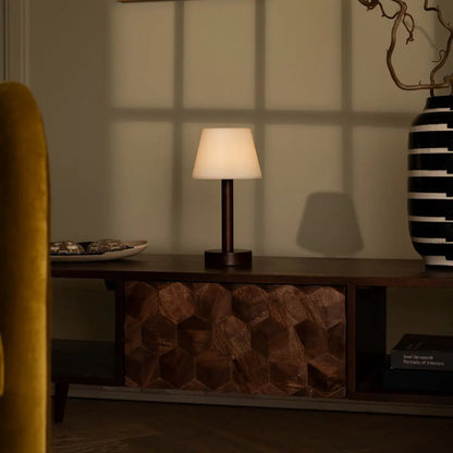 Zoe Dark Brown Wooden Lamp rechargeable with USB-C charging port
