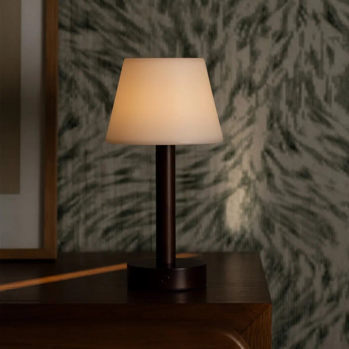 Zoe Dark Brown Wooden Lamp offering soft glow table lighting