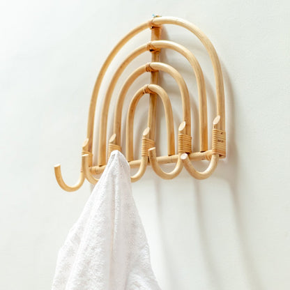 Maku Rattan Coat Rack – Handmade Beige Wall Hooks