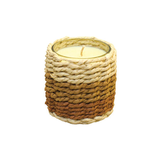 Brown and yellow braided glass candle with musk perfume