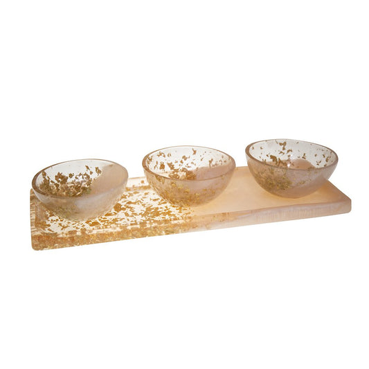 Glitter Resin Aperitif Set with Tray and 3 Cups