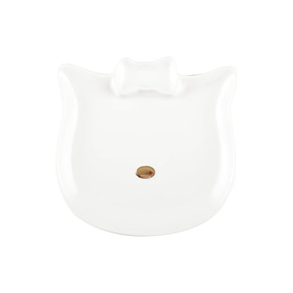 White dessert plate, cat shape, golden nose