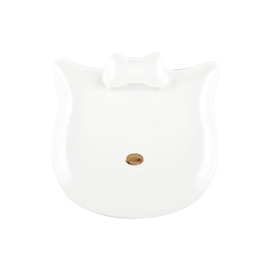 White dessert plate, cat shape, golden nose