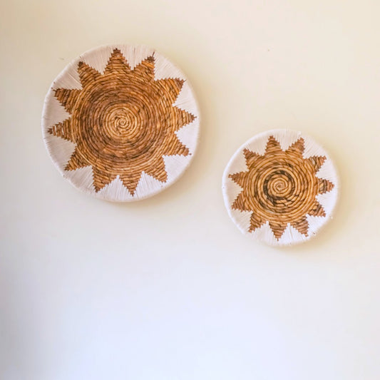 Round Boho Wall Basket – Woven Wall Decor with Embroidered Star Pattern ADARI (2 sizes, Ø30/40 cm)