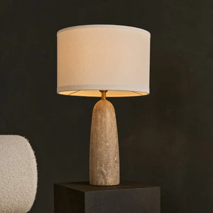 Isla Travertine Table Lamp with Cotton Shade