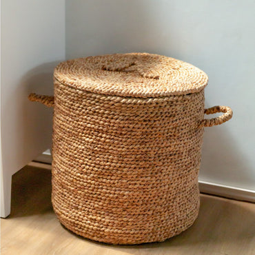 Aman Water Hyacinth Laundry Basket natural basket with lid and handles