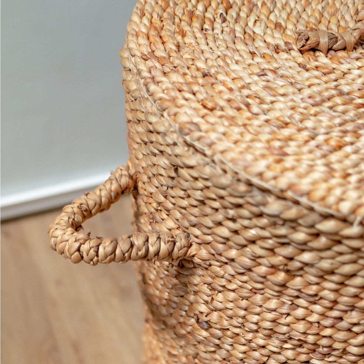 Aman Water Hyacinth Laundry Basket handmade basket with natural texture