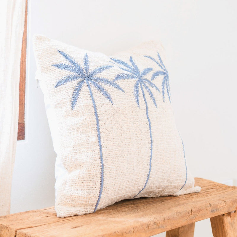 ANARKA Cotton Cushion Cover – Boho Palm Tree Embroidered Pillow - CozyVibe.eu
